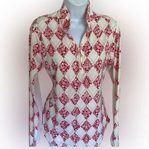 San Soleil UPF 50 Quarter Zip Top - M red , white ,nylon polyester ,